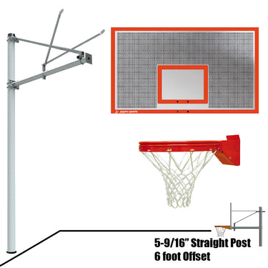 Basketball System - Straight Post (5-9/16 in. Pole with 6 ft. Offset) - 72 in. Perforated Aluminum Backboard - Playground Breakaway Goal